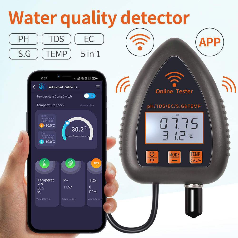 Ec Meter Digital - Tuya WiFi 5-in-1 TDS/EC/SALT/S.G./TEMP PH-Messgerät Bluetooth