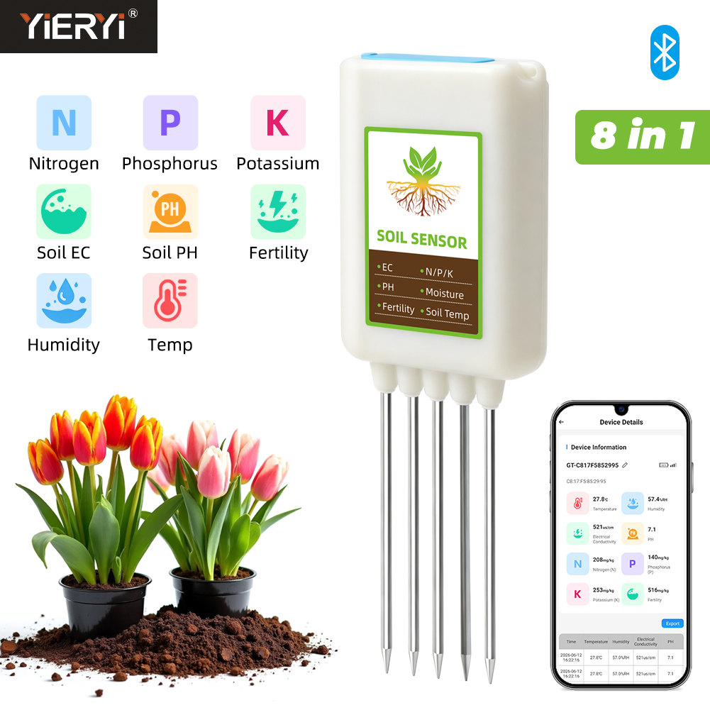 Ec Meter Digital - Yieryi Bluetooth 8-in-1 Bodentester NPK-Sensor APP-Datenlogger