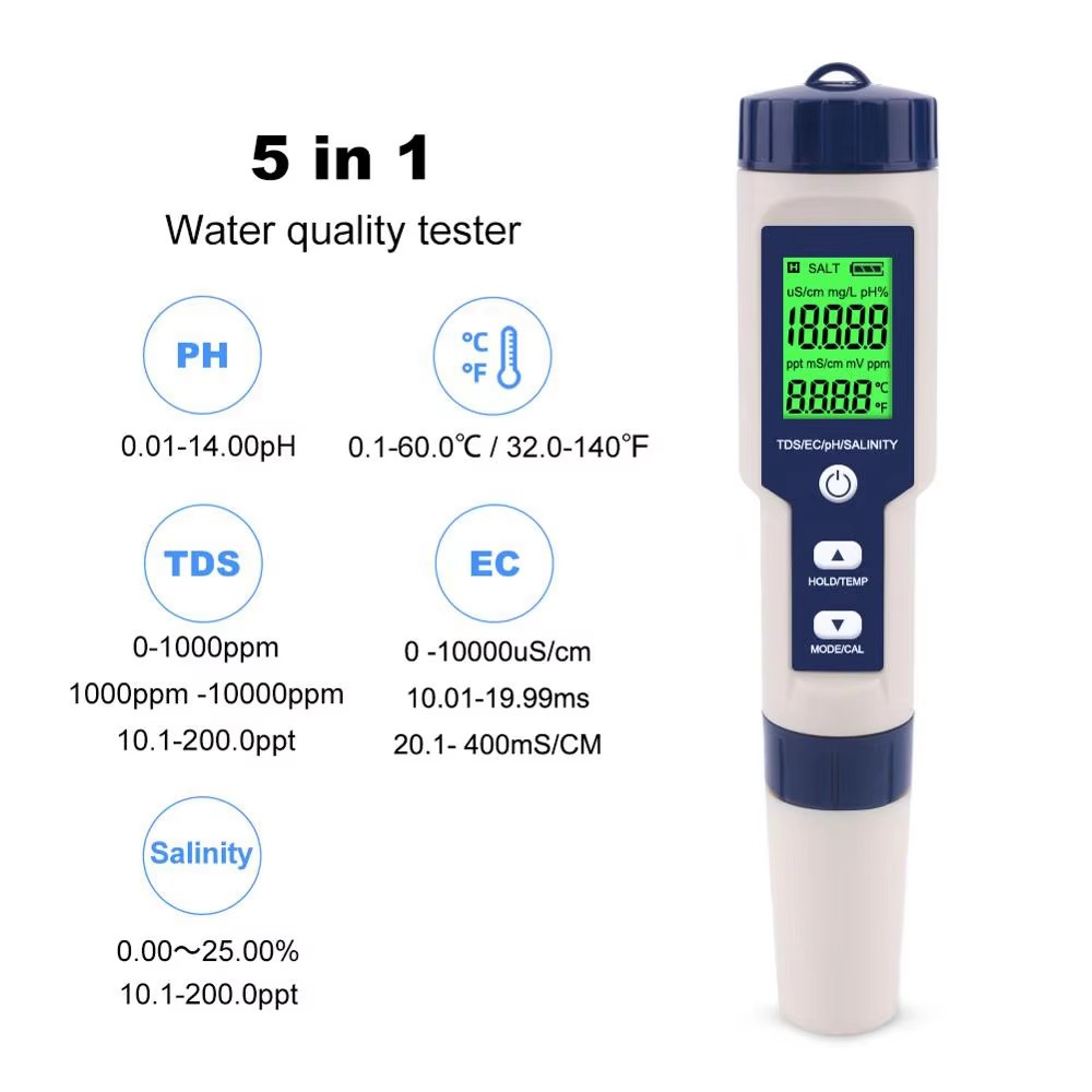 5-in-1 Digitaler PH-TDS-EC-Mes – Ec Meter Digital Bewertung und Preis